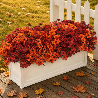 4Pcs Colorful Fall Fake Flowers - UV Resistant Artificial Outdoor Plants for Halloween Porch Decor