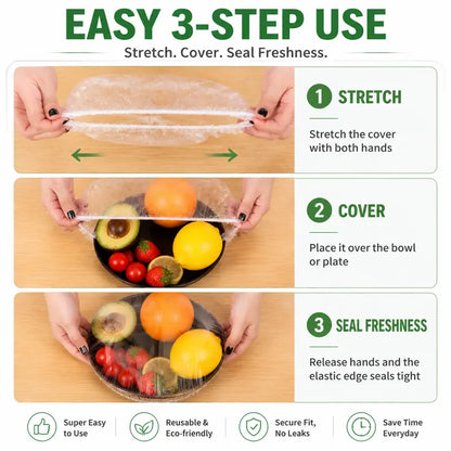 Disposable Stretch Food Covers for Bowls & Plates, Elastic Bowl Covers, Plastic Wrap Alternative for Leftovers