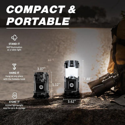 Solar Camping Lantern  - Rechargeable LED Lights, Magnetic Base & Foldable Hanging Hook