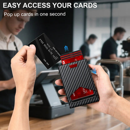 Men's RFID Minimalist Bifold Wallet - 1 ID Window, Pop‑Up Card Holder, Money Clip