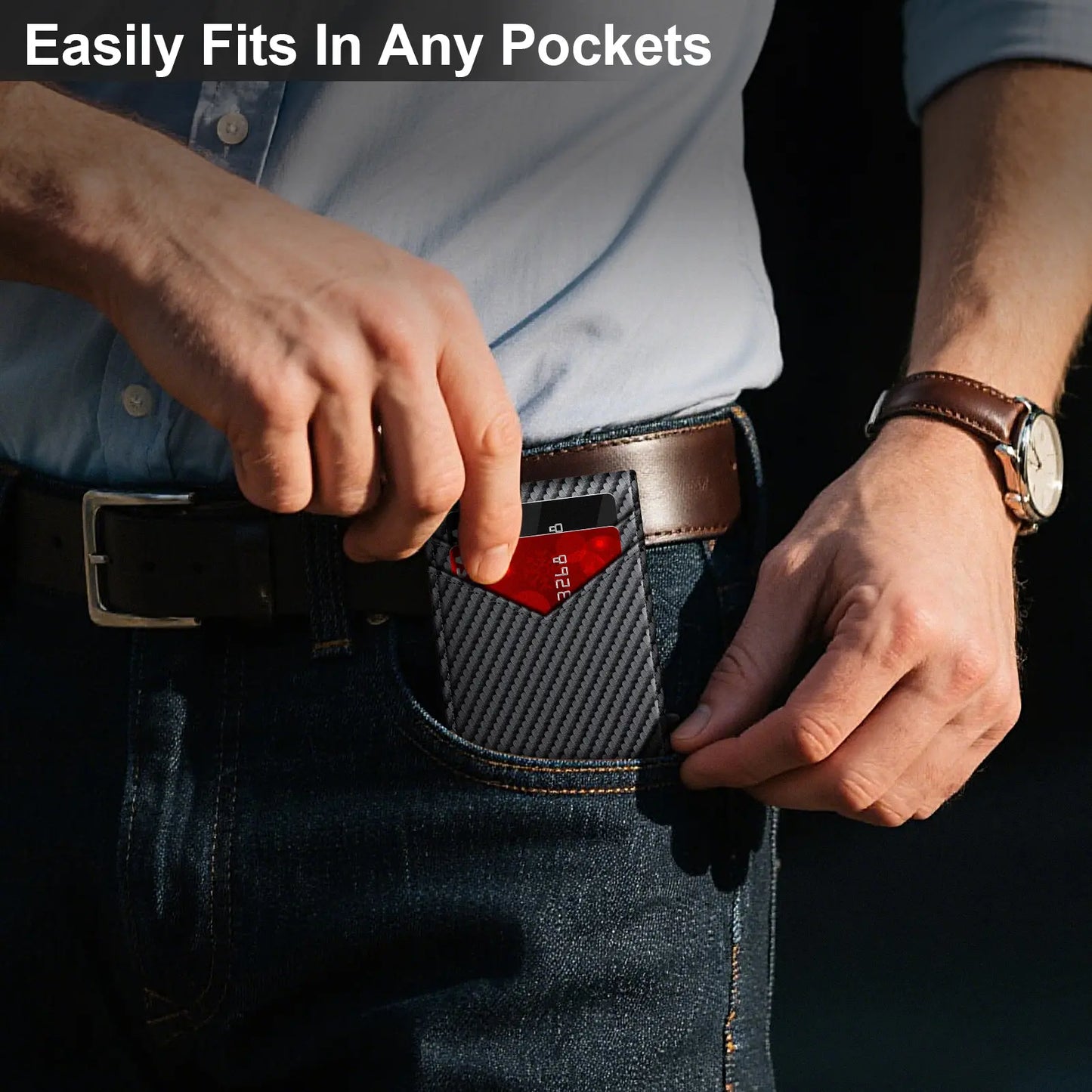 Men's RFID Minimalist Bifold Wallet - 1 ID Window, Pop‑Up Card Holder, Money Clip