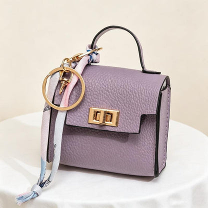 Mini Square Bag Pendant Keychain - High Quality Leather with Colorful Strap, Cute Car Keychain & Bag Charm Accessory