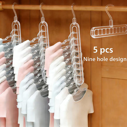 Heavy-Duty Foldable Plastic Pants Hangers with 9 Holes, Adjustable & Non-Slip - 5-Pack