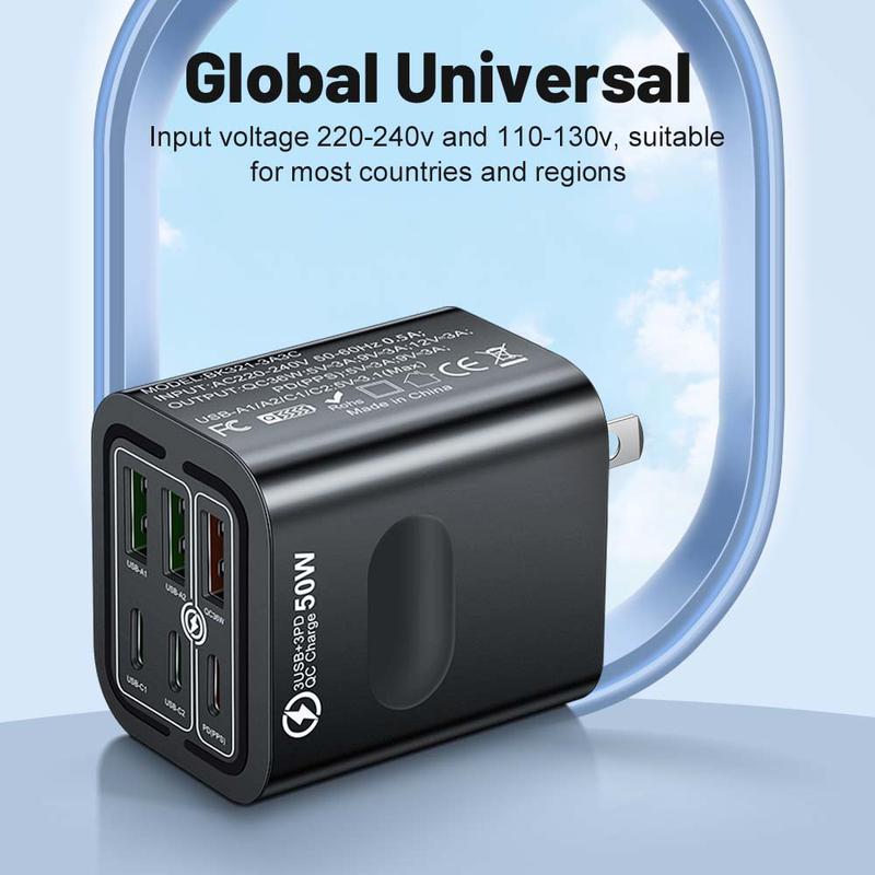 50W Portable 6-Port USB C & USB A Square Charging Station