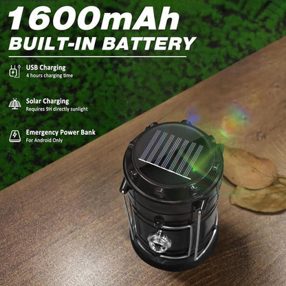 Solar Camping Lantern  - Rechargeable LED Lights, Magnetic Base & Foldable Hanging Hook