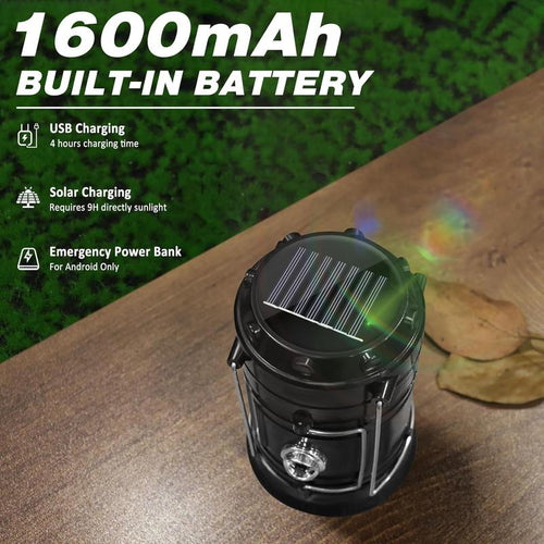 Solar Camping Lantern  - Rechargeable LED Lights, Magnetic Base & Foldable Hanging Hook