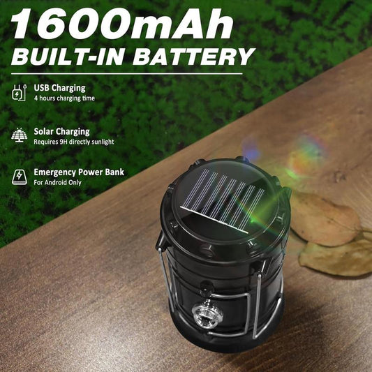 Solar Camping Lantern  - Rechargeable LED Lights, Magnetic Base & Foldable Hanging Hook