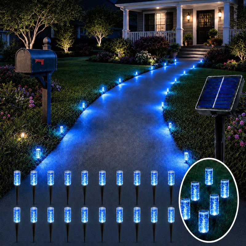 Set of 10 LED Solar Garden Stake Lights, Blue Bubble-Shaped Path Lights, IPX4 Waterproof Outdoor Garden Lights