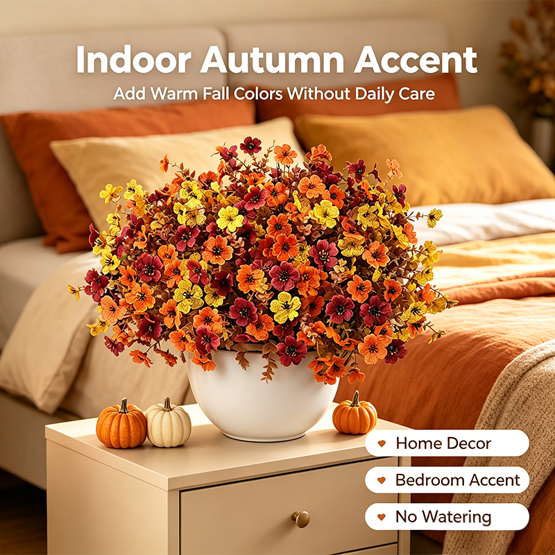 4Pcs Colorful Fall Fake Flowers - UV Resistant Artificial Outdoor Plants for Halloween Porch Decor