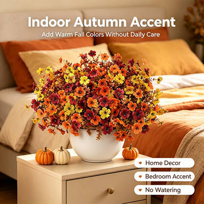 4Pcs Colorful Fall Fake Flowers - UV Resistant Artificial Outdoor Plants for Halloween Porch Decor