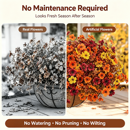 4Pcs Colorful Fall Fake Flowers - UV Resistant Artificial Outdoor Plants for Halloween Porch Decor