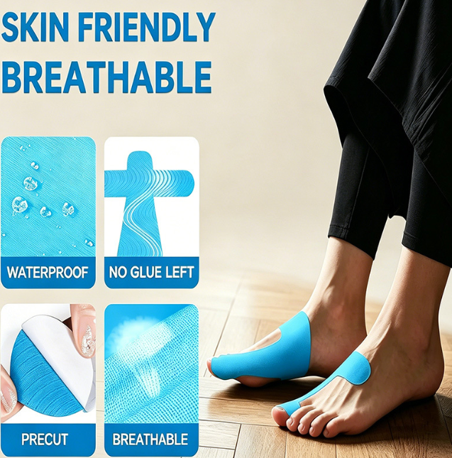 Cut Bunion Corrector Kinesiology Tape– Elastic, Breathable & Hypoallergenic Latex-Free Toe Support Strips