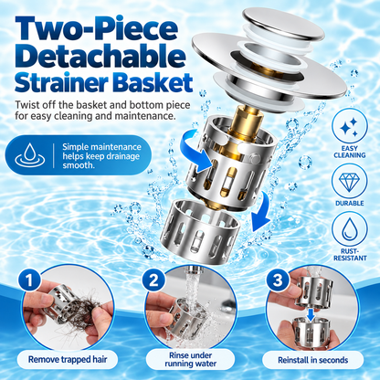 Upgraded 3-in-1 Bathroom Accessories Set, Drain Bathroom Fixture Accessories with Universal Pop-Up Stopper, Removable Basket, Brass Bullet Core Plug