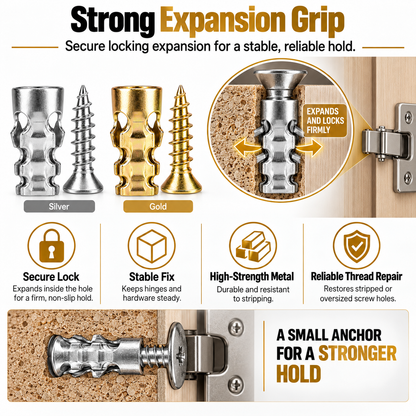 Short Expansion Screws Set Door Hinge Thread Repair Fixers for Home Users, Restoration of Cabinet & Tile Mounting (Millimeters Measurement), Wall Anchor