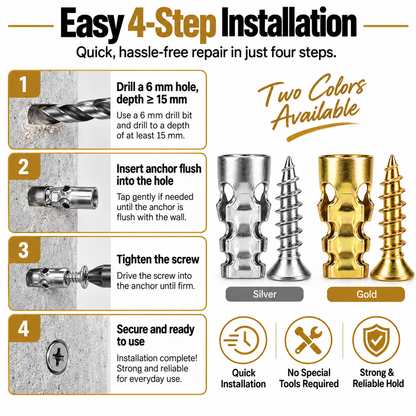 Short Expansion Screws Set Door Hinge Thread Repair Fixers for Home Users, Restoration of Cabinet & Tile Mounting (Millimeters Measurement), Wall Anchor