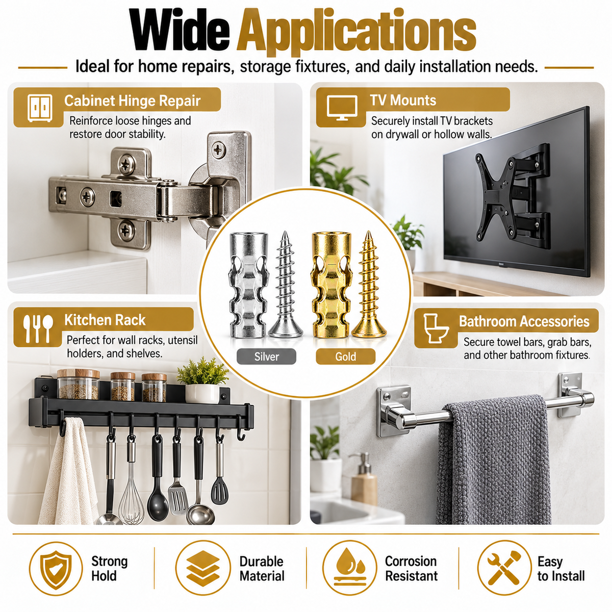 Short Expansion Screws Set Door Hinge Thread Repair Fixers for Home Users, Restoration of Cabinet & Tile Mounting (Millimeters Measurement), Wall Anchor