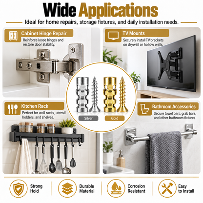 Short Expansion Screws Set Door Hinge Thread Repair Fixers for Home Users, Restoration of Cabinet & Tile Mounting (Millimeters Measurement), Wall Anchor
