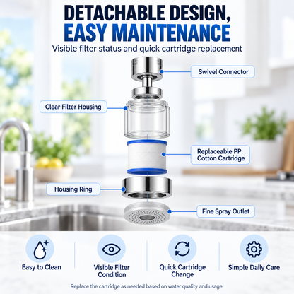 Faucet Water Filter for Sink  Splash-Proof Tap Filter for Kitchen & Bathroom