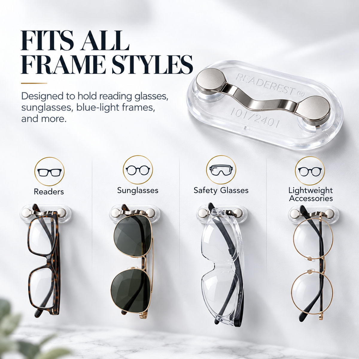 Magnetic Glasses Holder - Premium Strength Magnetic Hold - Fits All Frames