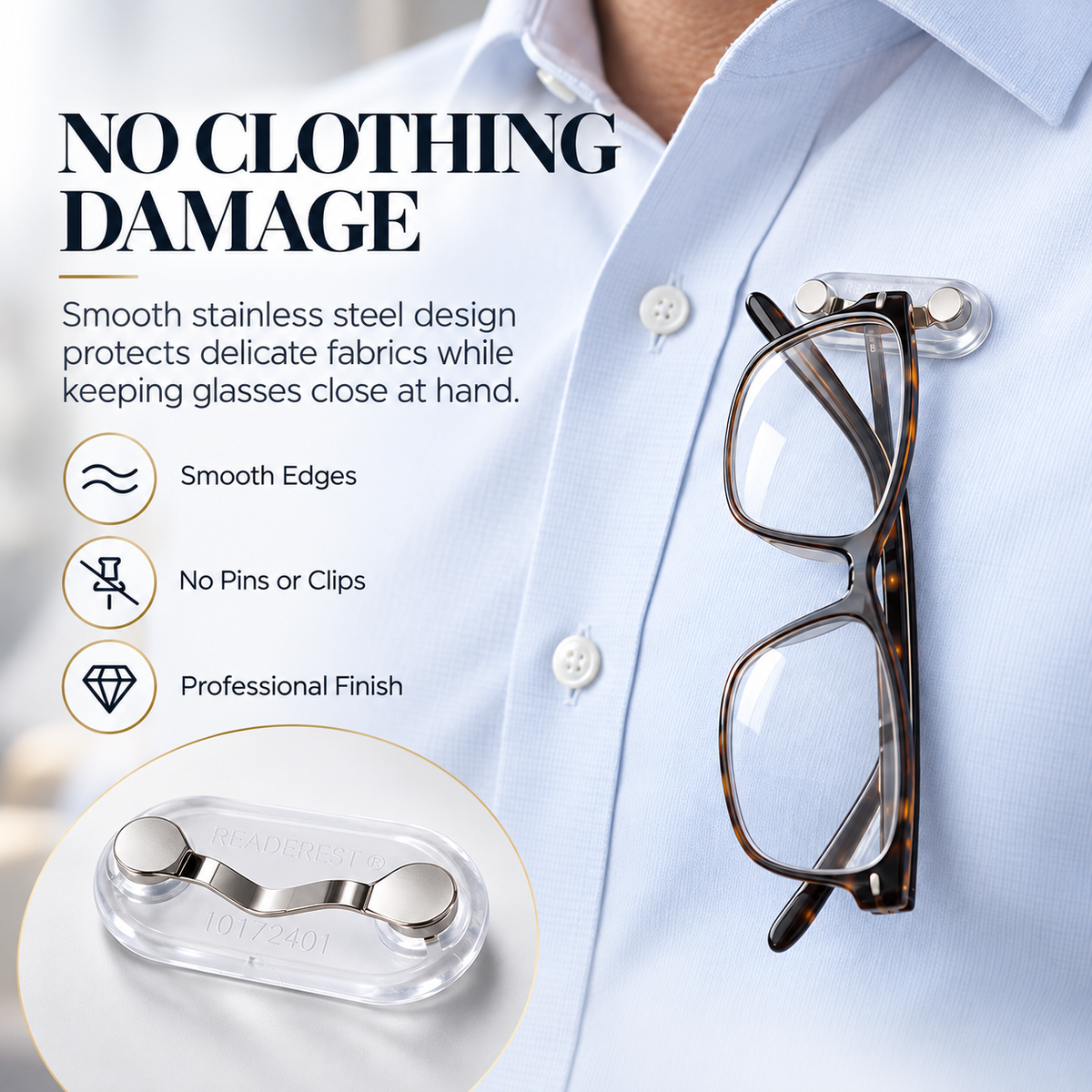 Magnetic Glasses Holder - Premium Strength Magnetic Hold - Fits All Frames