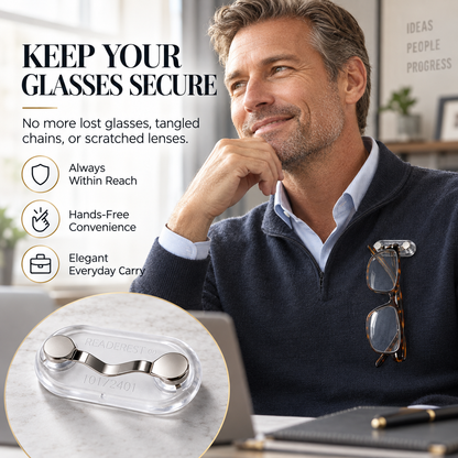 Magnetic Glasses Holder - Premium Strength Magnetic Hold - Fits All Frames