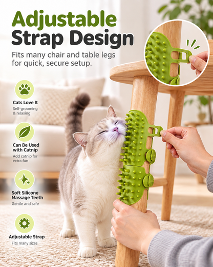 "Say goodbye to cat hair with this self-cleaning grooming comb!  Keep your furry friend happy and your home hair-free. Perfect for scratching and rubbing. Get yours now!
