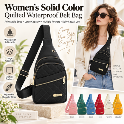Women's Solid Color Quilted Waterproof Belt Bag - Adjustable Strap, Large Capacity, Matching Multiple Pockets, Versatile Casual Daily Use, Ideal Gifts for Women