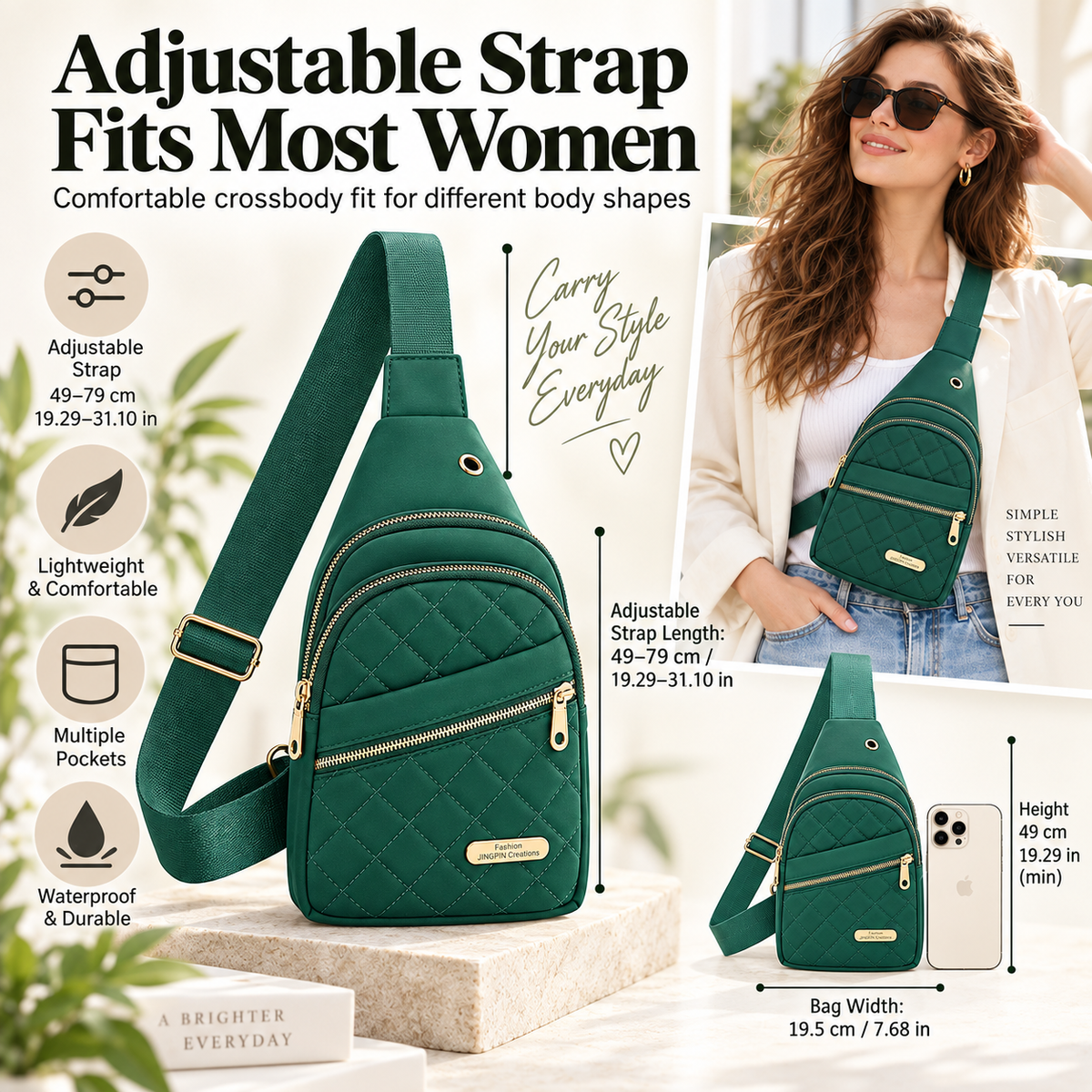 Women's Solid Color Quilted Waterproof Belt Bag - Adjustable Strap, Large Capacity, Matching Multiple Pockets, Versatile Casual Daily Use, Ideal Gifts for Women