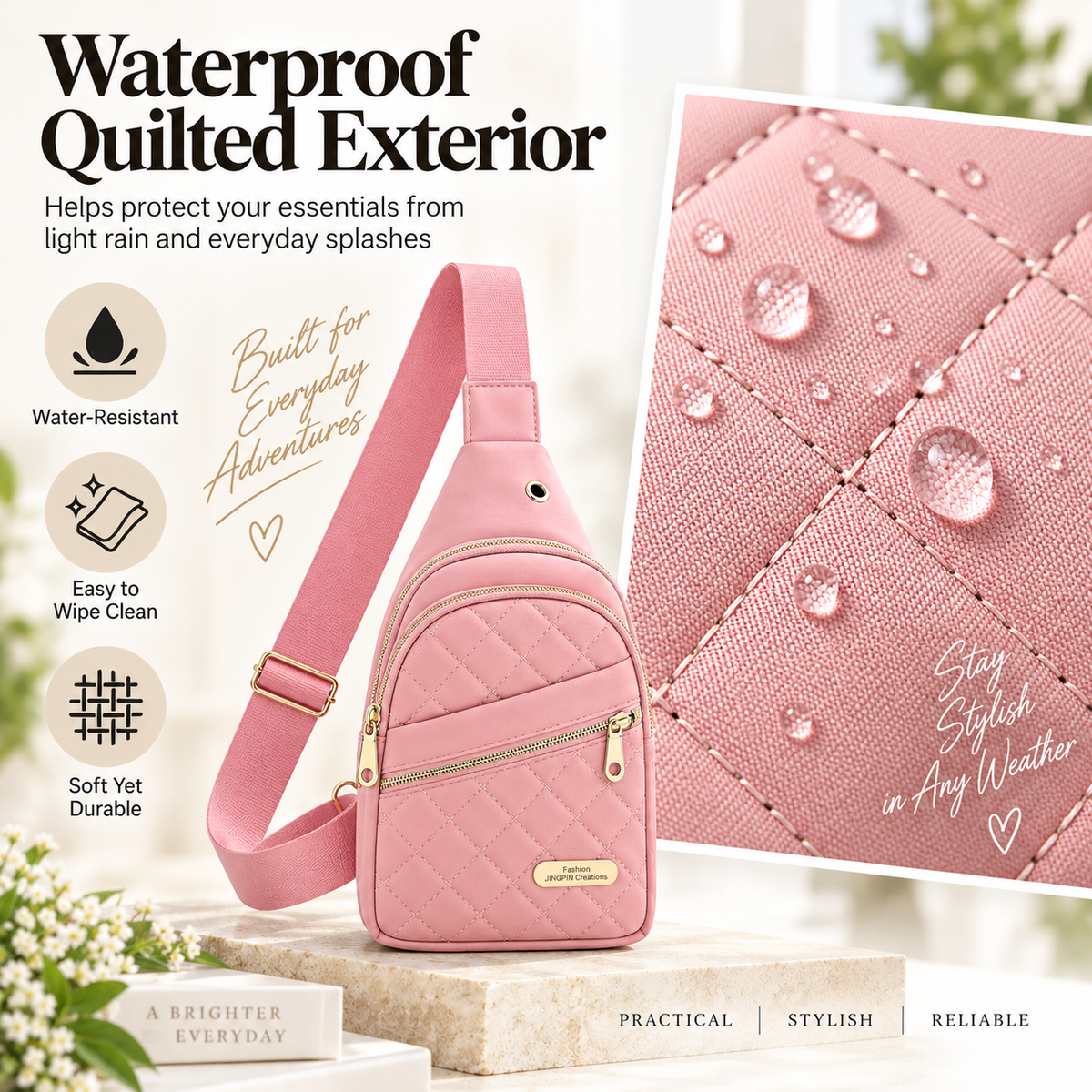 Women's Solid Color Quilted Waterproof Belt Bag - Adjustable Strap, Large Capacity, Matching Multiple Pockets, Versatile Casual Daily Use, Ideal Gifts for Women