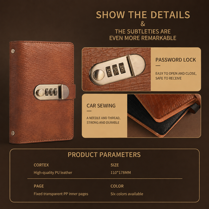 Transparent-Pocket Currency Collectors Album, Top-Grade PU Leather, Password Lock, Durable Material, Secure Protection, Large Capacity Storage