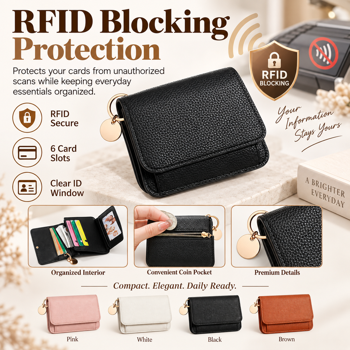 Luna Mini Wallet | Elegant Slim Card Holder With Coin Pocket