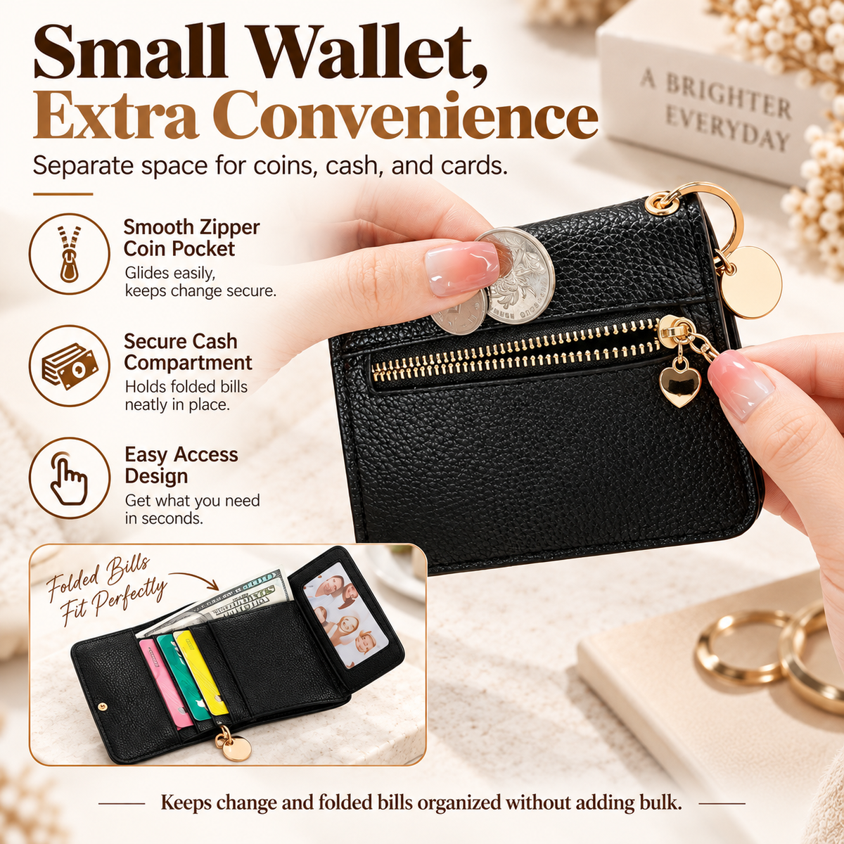 Luna Mini Wallet | Elegant Slim Card Holder With Coin Pocket
