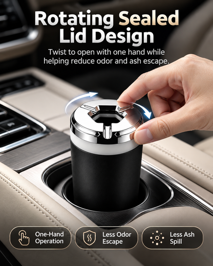 Rotating Sealed Lid Car Ashtray Odor Resistant Auto Cigarette Ashtray Fits Vehicle Cup Holder, Heat Proof Easy Clean Car Interior Accessory for Truck SUV Van