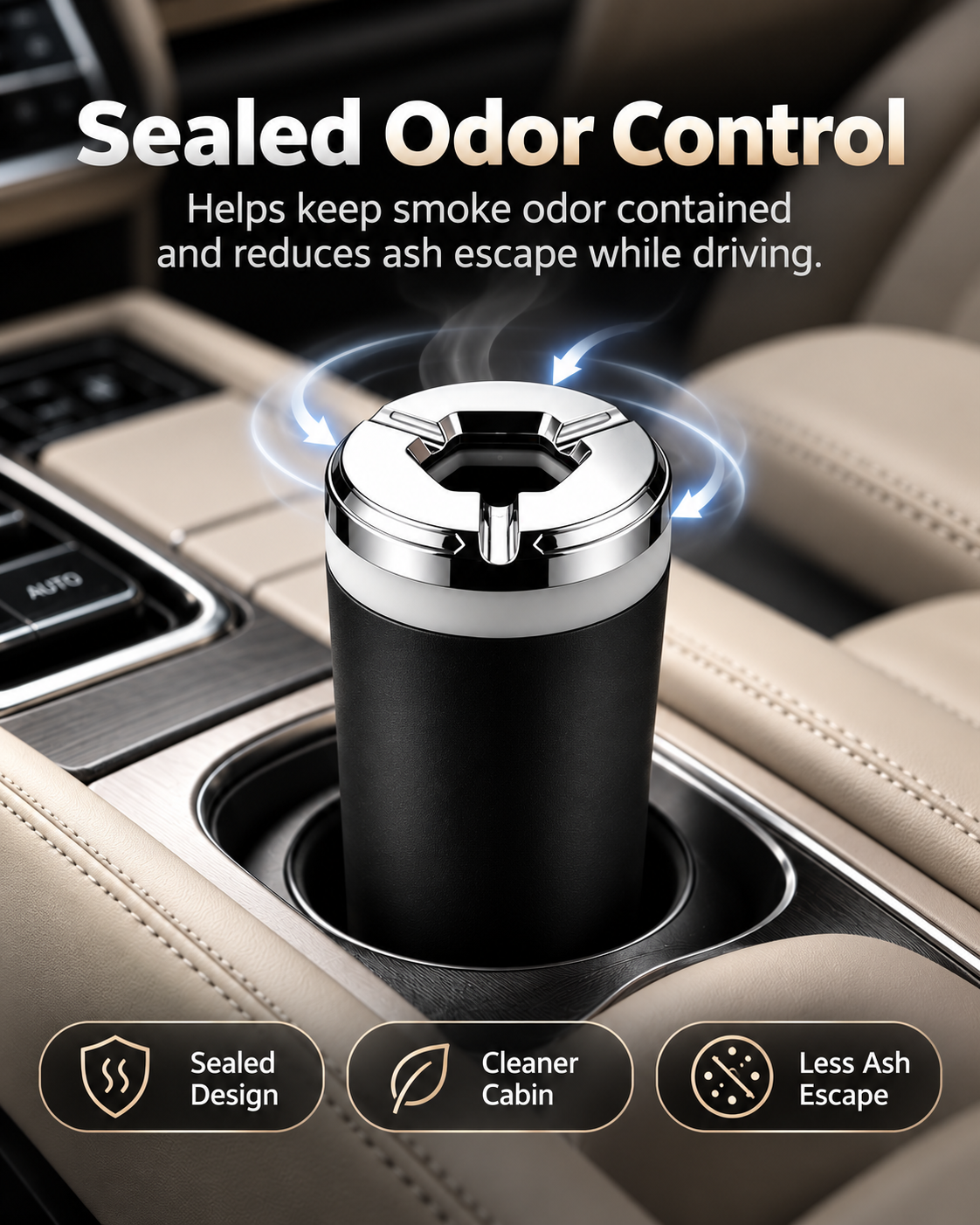 Rotating Sealed Lid Car Ashtray Odor Resistant Auto Cigarette Ashtray Fits Vehicle Cup Holder, Heat Proof Easy Clean Car Interior Accessory for Truck SUV Van