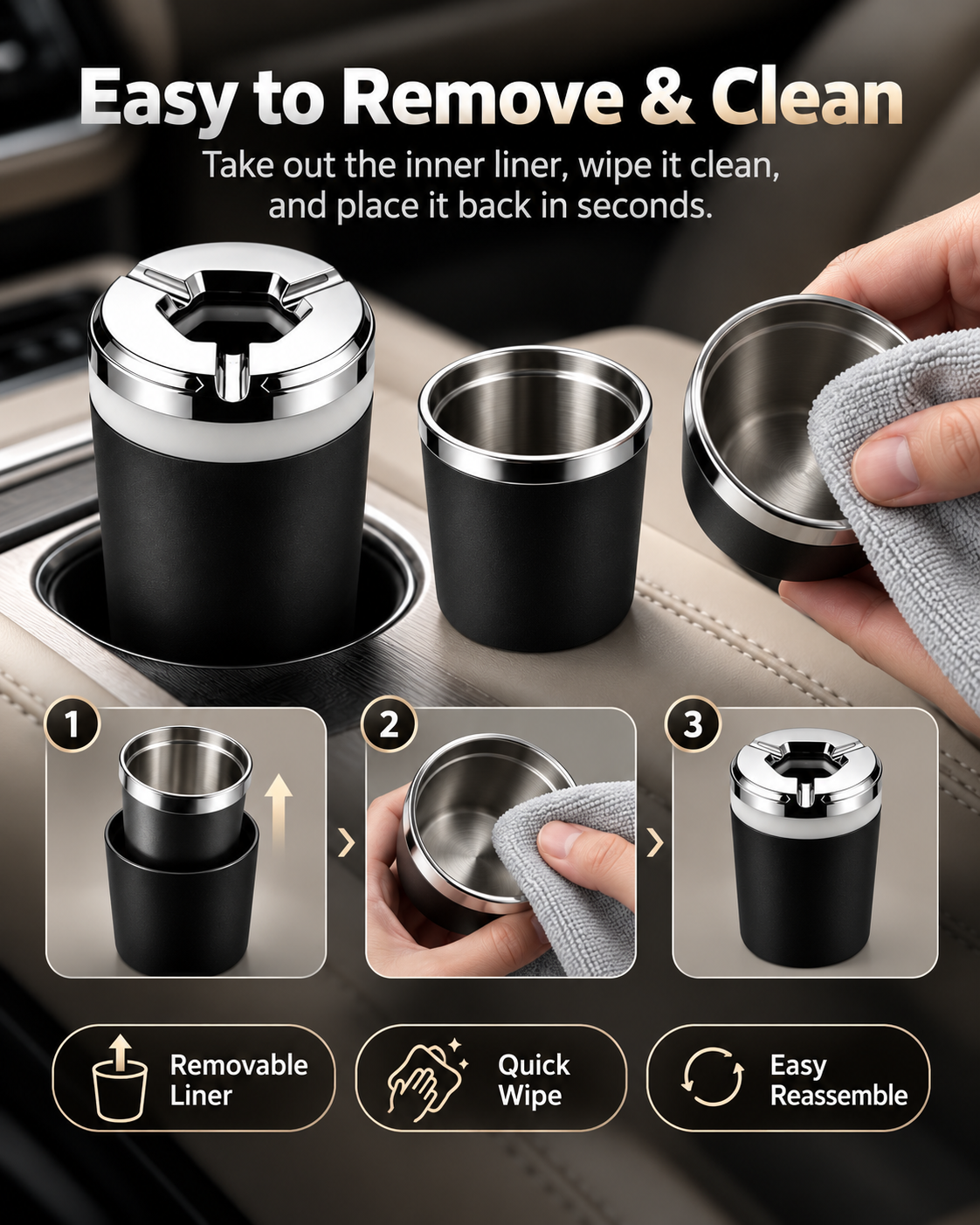 Rotating Sealed Lid Car Ashtray Odor Resistant Auto Cigarette Ashtray Fits Vehicle Cup Holder, Heat Proof Easy Clean Car Interior Accessory for Truck SUV Van
