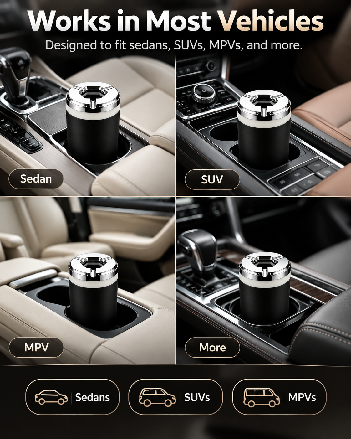 Rotating Sealed Lid Car Ashtray Odor Resistant Auto Cigarette Ashtray Fits Vehicle Cup Holder, Heat Proof Easy Clean Car Interior Accessory for Truck SUV Van