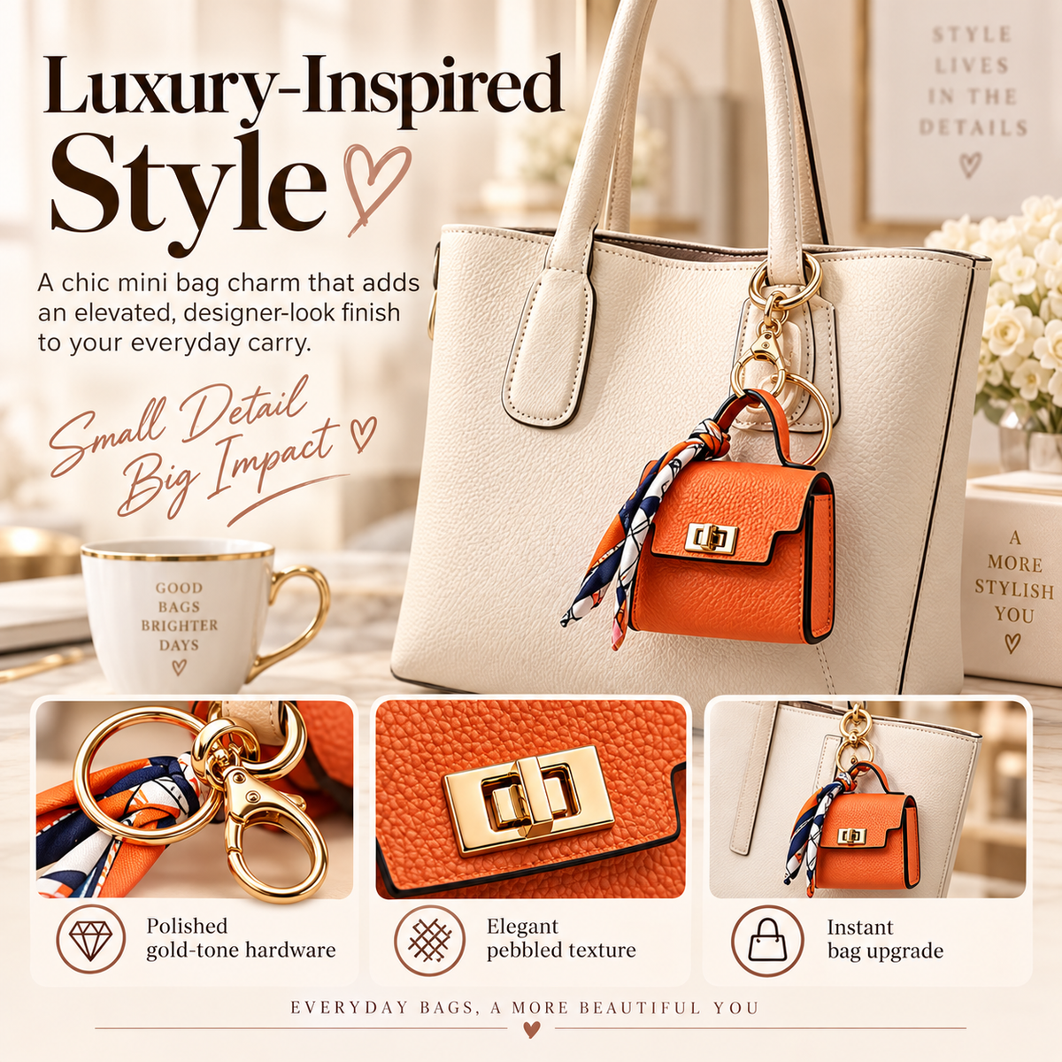 Mini Square Bag Pendant Keychain - High Quality Leather with Colorful Strap, Cute Car Keychain & Bag Charm Accessory