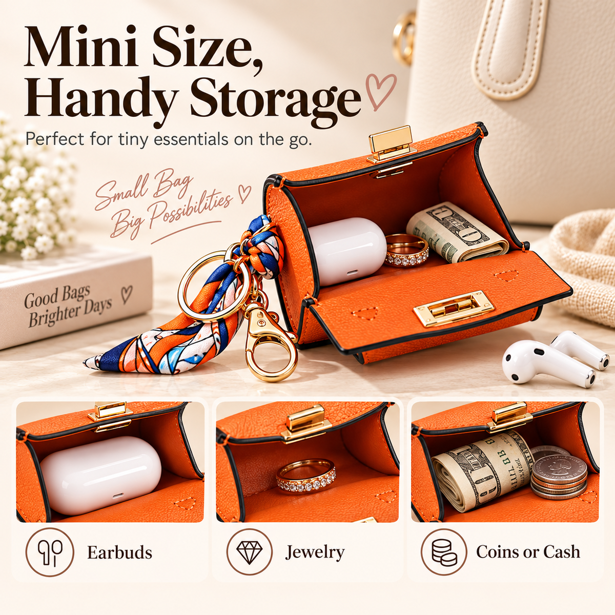 Mini Square Bag Pendant Keychain - High Quality Leather with Colorful Strap, Cute Car Keychain & Bag Charm Accessory
