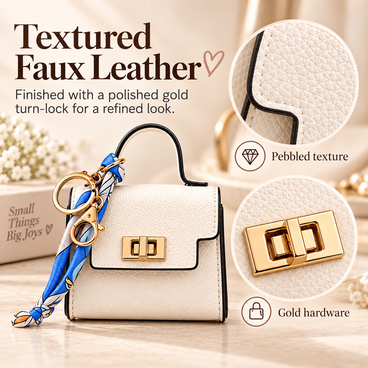 Mini Square Bag Pendant Keychain - High Quality Leather with Colorful Strap, Cute Car Keychain & Bag Charm Accessory