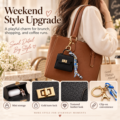 Mini Square Bag Pendant Keychain - High Quality Leather with Colorful Strap, Cute Car Keychain & Bag Charm Accessory