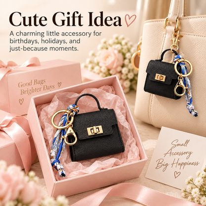 Mini Square Bag Pendant Keychain - High Quality Leather with Colorful Strap, Cute Car Keychain & Bag Charm Accessory