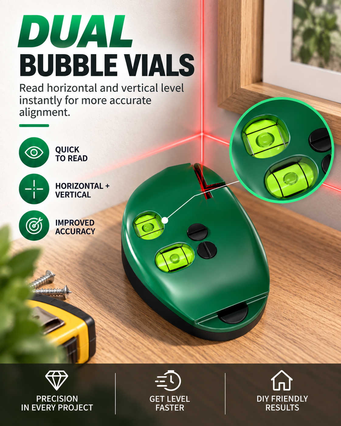 90 Degree Electronic Red Light Scale Red Light Level Green Light Level Self-leveling Parallel Line Parallel Line Suitable for Construction Portable