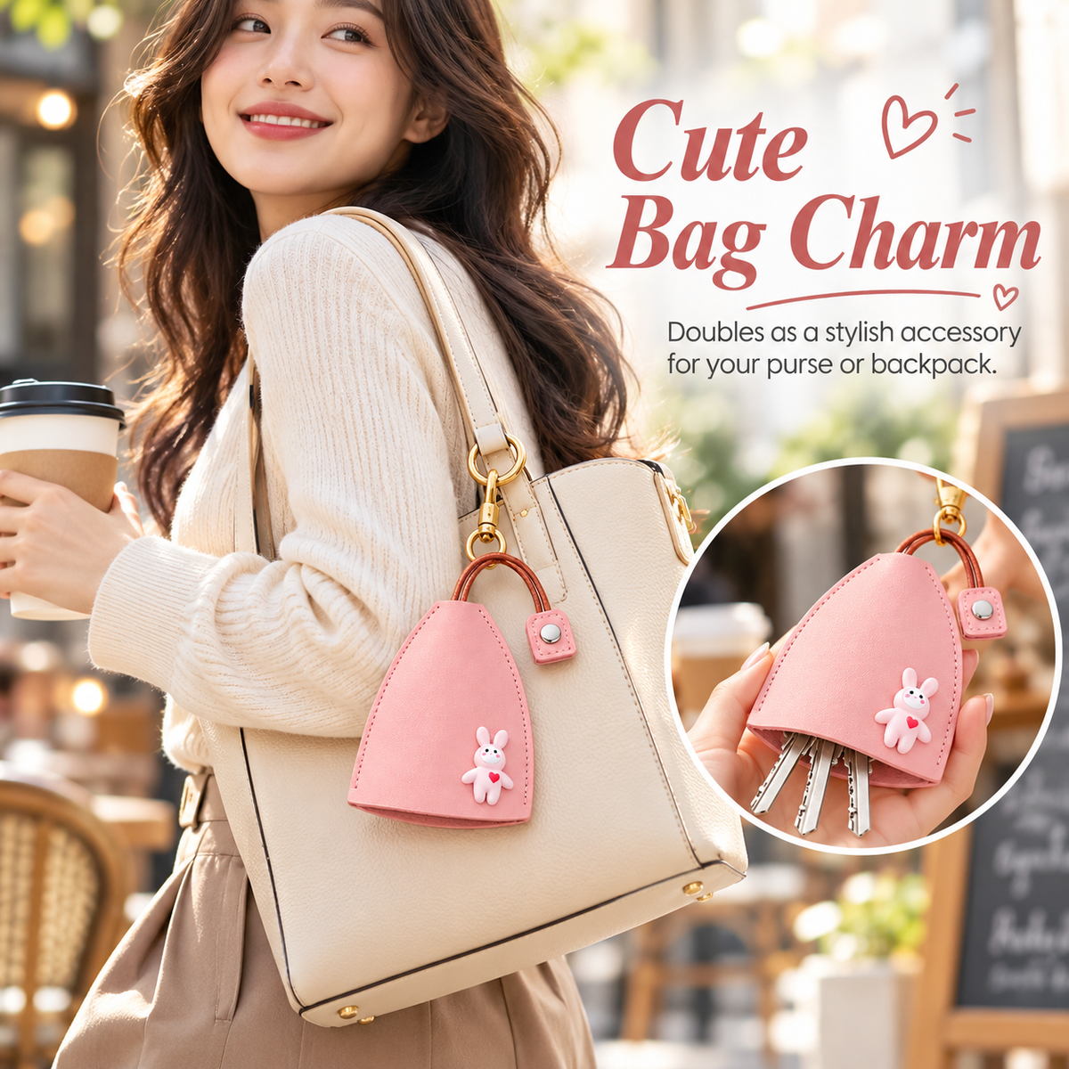 Cute Cartoon Pull-out Key Case, Portable Leather Car Key Holder, Quick Pull Design Anti-Scratch Key Pouch, Kawaii Key Bag for Women Gift