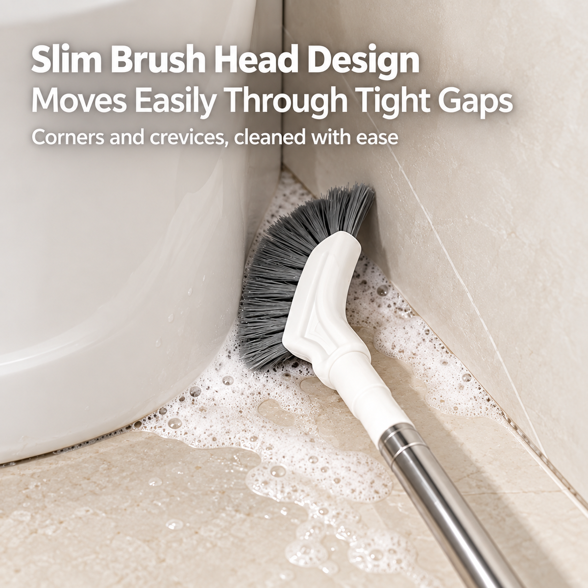 Adjustable Length Stainless Steel Telescopic Long Handle Crevice Cleaning Brush, Narrow Gap Cleaner for Bathroom, Hard-to-Reach Spaces