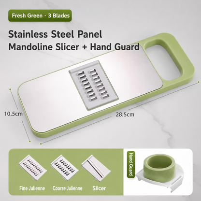 Multi-shaped slicer with adjustable stainless steel blades.