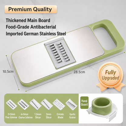 Multi-shaped slicer with adjustable stainless steel blades.