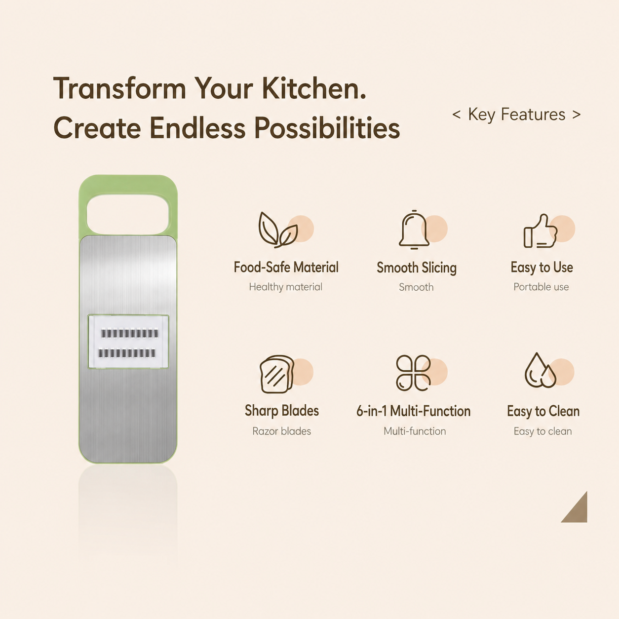 Multi-shaped slicer with adjustable stainless steel blades.