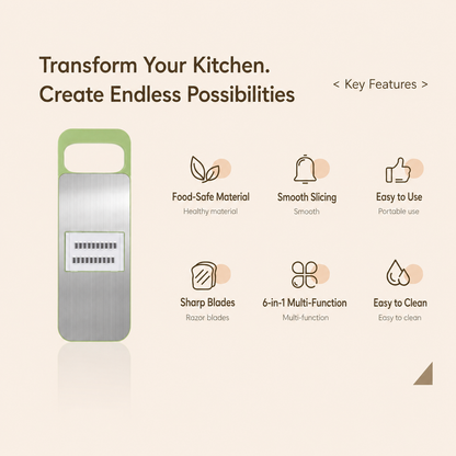 Multi-shaped slicer with adjustable stainless steel blades.