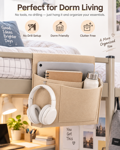 Bedside Caddy, 5 Pockets Felt Bedside Storage Organizer, Hanging Storage Organizer for Home Bedroom Living Room College Dorm Bed Water Bottles, Magazines, Phone, Glasses