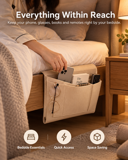 Bedside Caddy, 5 Pockets Felt Bedside Storage Organizer, Hanging Storage Organizer for Home Bedroom Living Room College Dorm Bed Water Bottles, Magazines, Phone, Glasses